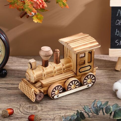 FAVOMOTO خمر محرك القطار الخشبي زخرفة الزخرفية، Steampunk الرجعية قاطرة الزينة الهندسية سطح المكتب الديكور للأطفال الأولاد ديكور المنزل أو المكتب in Kuwait