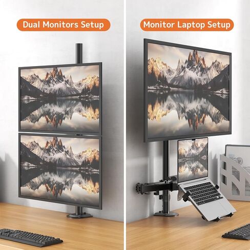 حامل مكتب رشاشات بوتورسين مع صينية كمبيوتر محمول لمعظم شاشة LCD من 17 إلى 27 بوصة وكمبيوتر محمول يصل إلى 17 بوصة، حامل حامل مكتب قابل للتعديل الارتفاع مع خيارين للتثبيت، VESA 75/100 ملم in Saudi Arabia