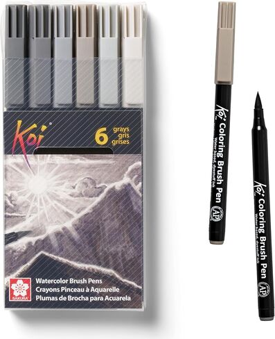 SAKURA Koi Coloring Brush Pens - Watercolor Brush Pen Set - Assorted Colors - Gray - 6 Pack in Saudi Arabia