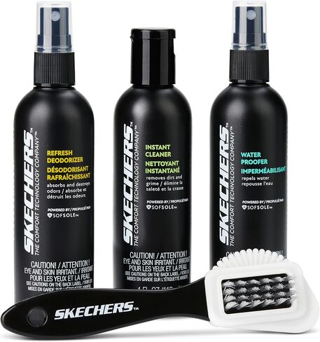 مجموعة العناية بالأحذية Sof Sole x Skechers - مجموعة تنظيف الأحذية الكل في واحد مع منظف الأحذية الرياضية، ومزيل الروائح الكريهة للأحذية، وبخاخ مقاوم للماء وفرشاة - زجاجات 118 مل مع رشاشات مضخة - العناية بالأحذية للأحذية الرياضية in Saudi Arabia
