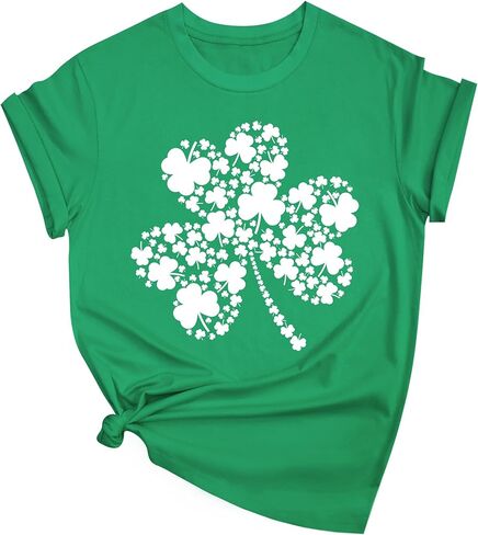 قمصان عيد القديس باتريك للنساء: تي شيرت مطبوع عالي الجودة برقبة دائرية وأكمام قصيرة من Lucky Irish Shamrock in Kuwait