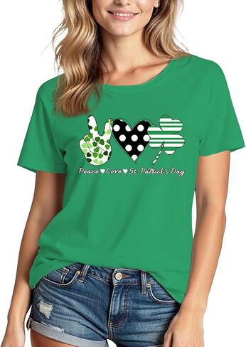 قمصان عيد القديس باتريك للنساء: تي شيرت مطبوع عالي الجودة برقبة دائرية وأكمام قصيرة من Lucky Irish Shamrock in Kuwait