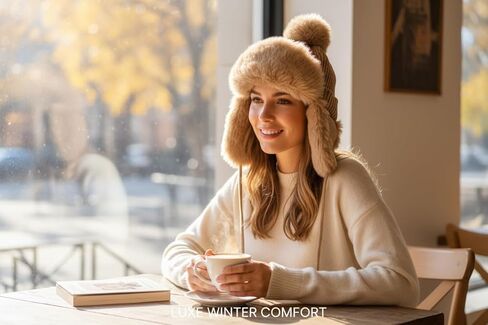 قبعة Tristan Home Winter Knit Trapper مع زخرفة من الفرو الصناعي وبوم بوم، بني فاتح، مقاس واحد in Saudi Arabia