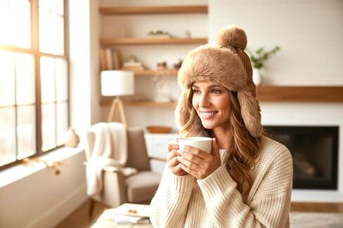 قبعة Tristan Home Winter Knit Trapper مع زخرفة من الفرو الصناعي وبوم بوم، بني فاتح، مقاس واحد in Saudi Arabia