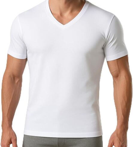 Men's V-Neck Undershirt, Cotton, Sweatproof, White in Saudi Arabia