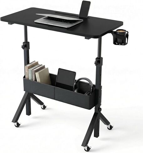HUANUO Mobile Standing Desk with Wheels and Storage Basket, Height Adjustable 28.7"-46.1" Rolling Desk for Walking Pad, Small Space Laptop Computer Workstation for Home Office in Saudi Arabia