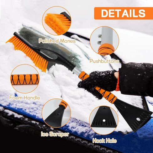 26" Snow Brush & Ice Scraper, 2 in 1 Ice Scrapers for Car Windshield Window, Detachable Snow Removal Tool with Ergonomic Foam Grip for Cars Trucks SUVs, Winter Car Accessories in Saudi Arabia