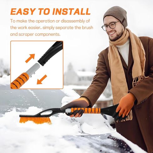 26" Snow Brush & Ice Scraper, 2 in 1 Ice Scrapers for Car Windshield Window, Detachable Snow Removal Tool with Ergonomic Foam Grip for Cars Trucks SUVs, Winter Car Accessories in Saudi Arabia