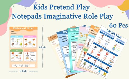 4x6 Inch Kids Pretend Play Notepads Imaginative Role Play Bundle Police Role Play Notepad Restaurant Role Play Pad Coffee Shop Role Play Pad for Toddlers Role Restaurant Policeman Play 60 Pcs in Saudi Arabia