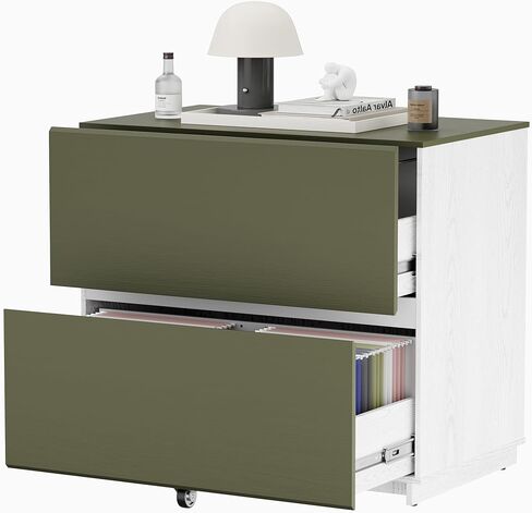 خزانة ملفات جانبية ذات درجين، خزانة ملفات خشبية مقاس 31.5 بوصة للمكتب المنزلي والأعمال التجارية، تحمل ملفات الرسائل والتعليق القانوني، يمكن استخدامها كحامل طابعة مع مساحة تخزين كبيرة، أزرق in Kuwait