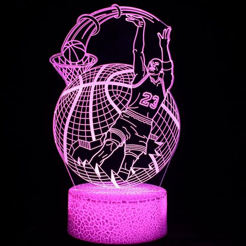 fun&art 3D Night Light SG لاعب كرة السلة مع الكرة، 16 لونًا متغيرًا + جهاز التحكم عن بعد، مصباح الوهم البصري، فكرة مثالية للأطفال والكبار لتزيين المنزل في الغرفة/غرفة المعيشة in Kuwait