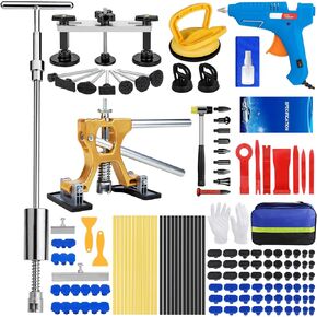 مجموعة أدوات سحب انبعاجات السيارة مكونة من 135 قطعة، مجموعة أدوات إزالة انبعاجات السيارة بدون طلاء مع مطرقة منزلقة 3 في 1 على شكل حرف T وساحبة جسر وكأس شفط، طقم إصلاح دنت لإزالة أضرار بَرَد الجسم التلقائي الكبيرة والصغيرة in Kuwait