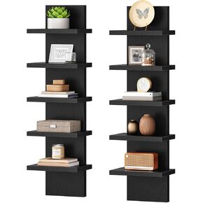 HOOBRO 5 Tier Wall Shelf Unit, 2 Pack Floating Shelves Wall Mounted, Wall Mount Vertical Shelving, Floating Storage Rack, Organizer Tall Tower Design for Livingroom, Bedroom, Kitchen, Black BB18BJP201 in Saudi Arabia