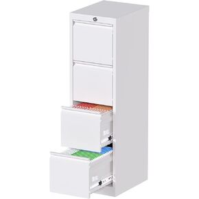 خزانة ملفات معدنية عمودية مع قفل، خزانة ملفات مع 4 أدراج للرسائل، قانوني، F4، A4، عرض 14.96 بوصة × عمق 17.72 بوصة × ارتفاع 52.36 بوصة، يلزم التجميع، أبيض in Kuwait