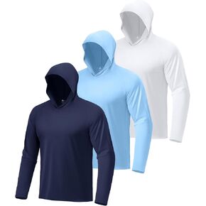 3 قطع من قمصان الصيد للرجال بأكمام طويلة للحماية من أشعة الشمس فوق البنفسجية وخفيفة الوزن بغطاء رأس بعامل حماية من الأشعة فوق البنفسجية 50+ للمشي لمسافات طويلة مع غطاء للرأس in Kuwait