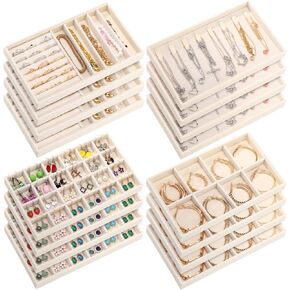 Tondiamo 16 Pcs Velvet Jewelry Drawer Organizer Trays 8.39 x 4.88 x 0.94 Inch Stackable Jewelry Storage Inserts Set Tray Set for Earrings Rings Necklaces Bracelets with Removable Dividers for Dresser in Saudi Arabia