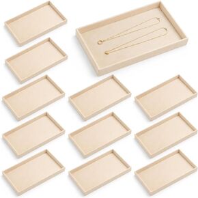 12 قطعة من صينية المجوهرات المخملية الصغيرة، أدراج المجوهرات القابلة للتكديس، صواني تنظيم المجوهرات، صواني عرض المجوهرات للقلادة، القرط، الخاتم، السوار، 8.3 × 4.8 × 1 بوصة (بيج) in Kuwait