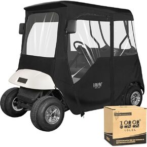 غطاء حاويات عربة الجولف لركاب EZGO TXT 2 (سقف يصل إلى 58 بوصة)، غطاء مطر مقاوم للرياح ومقاوم للماء، نافذة شفافة من 4 جوانب وباب بسحاب قابل للطي، كبير in Kuwait