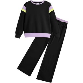 JiAmy Girls Clothing Sets 2 Piece Color Block Sweatsuit Long Sleeve Stylish Tops and Pants Clothes for 3-12 Years in Kuwait