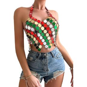 Sequins Metallic Body Chains Bikini Cami Crop Top Bra Halter Backless Beach Swimsuit Wrap Cover Up for Women in Kuwait