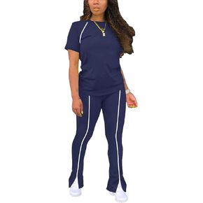 ملابس نسائية مكونة من قطعتين بدلة رياضية صيفية مخططة بأكمام قصيرة وطويلة واسعة بدلة رياضية غير رسمية للعطلات in Kuwait