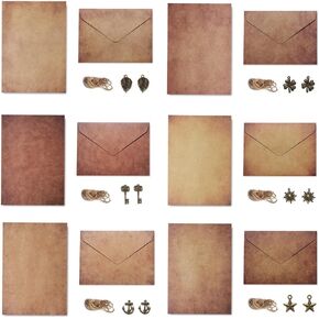 مجموعة حرفية كلاسيكية كاملة: مجموعة حروف عتيقة مكونة من 60 قطعة مع ورق قرطاسية وأظرف قديمة وحبل ومفاتيح كلاسيكية للدعوات ورسائل الحب in Kuwait