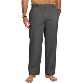 Puimentiua الرجال السراويل القطنية الكتان، السراويل العمل للرجال مرونة الرباط الخصر الربيع الصيف الأعمال عارضة السراويل in Kuwait