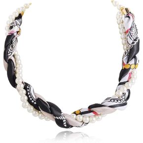 Bocar Pearls Chain Floral Satins Scarf Elegant Silk Necklace for Women 2 Strand Scarf Collar Necklaces Costume Jewelry Gifts (NK-10805) in Saudi Arabia
