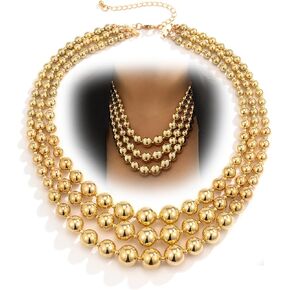 Chunky Gold Bead Stackable Necklace for Women,Vintage Layered Big Round Beaded Statement Collar Necklaces,Formal Accessories Party Jewelry Gift in Kuwait