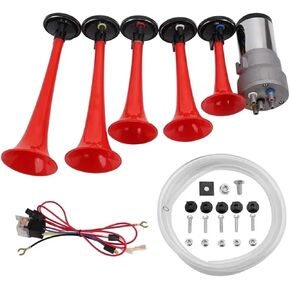 Car horn 12v sup er loud whistle horn can be modif ied truck air pump air horn 5 tube music horn(LACU wire harness) in Kuwait