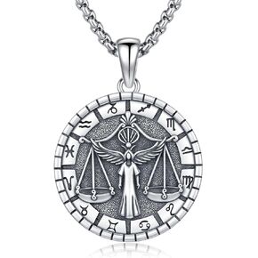 قلادة زودياك من الفضة الإسترليني عيار 925 مكونة من 12 كوكبة هدايا مجوهرات مع سلسلة رولو مقاس 22 بوصة + 2 بوصة in Kuwait