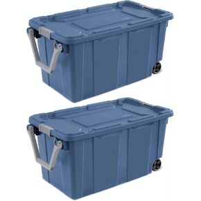Industrial Storage Tote with Wheels, Blue, Heavy-Duty Plastic, 40 Gallon, Latching Lid, Stackable, 36.75x21.38x18 Inch, 2 Pack in Saudi Arabia