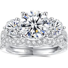 3 مجموعات زفاف من حجر المويسانتي للنساء 4.42CTTW D اللون VVS1 وضوح دائري قطع رائعة 925 من الفضة الاسترليني مويسانيتي مجموعة خواتم الزفاف مع شهادة in Kuwait