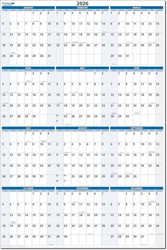 PlanetSafe Calendars 2026 Annual 36" x 24" - 12-Month Vertical Sky Blue Wet & Dry-Erasable Wall Calendar - Yearly Planner - Complete with marker, eraser and marker snap-in holder - BN in Saudi Arabia