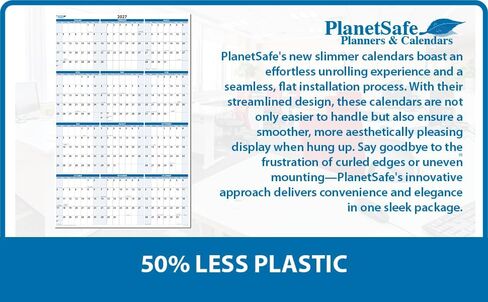 تقويمات PlanetSafe لعام 2026 السنوية مقاس 91.44 سم × 60.96 سم - تقويم حائط عمودي أزرق سماوي رطب وجاف قابل للمسح لمدة 12 شهرًا - مخطط سنوي - مكتمل مع حامل علامة وممحاة وعلامة إضافية - BN in Kuwait