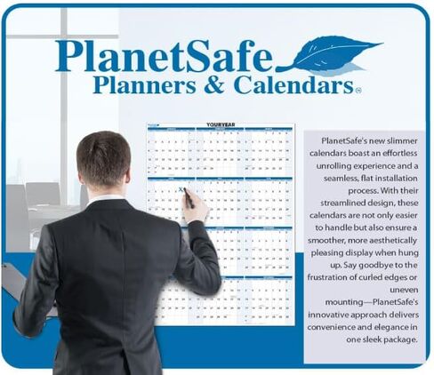 تقويمات PlanetSafe لعام 2026 السنوية مقاس 91.44 سم × 60.96 سم - تقويم حائط عمودي أزرق سماوي رطب وجاف قابل للمسح لمدة 12 شهرًا - مخطط سنوي - مكتمل مع حامل علامة وممحاة وعلامة إضافية - BN in Kuwait
