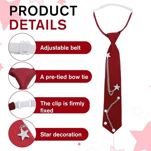 Red Tie for Women, Punk Pre-Tied Adjustable Ties with Metal Chain for Women Men Red Neck Tie for Uniform Shirt Accessory, Clothing Accessories (13 x 2.56 Inch) in Saudi Arabia