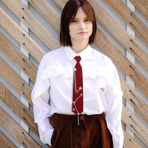 Red Tie for Women, Punk Pre-Tied Adjustable Ties with Metal Chain for Women Men Red Neck Tie for Uniform Shirt Accessory, Clothing Accessories (13 x 2.56 Inch) in Saudi Arabia