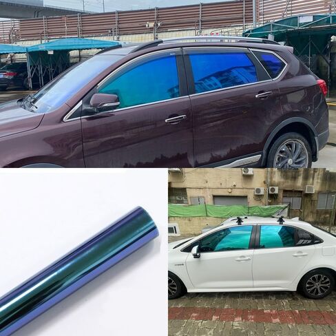 Blue Chameleon Window Tint VLT 67% - Auto Tints for Car Side Windows Protection, Ceramic Window Tint, Blue Change to Green Window Film for Automotive 19.69" x 118.11" in Kuwait