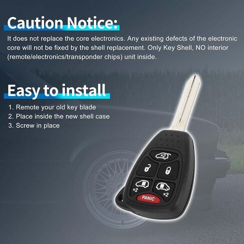 X AUTOHAUX مفتاح شل حافظة دخول بدون مفتاح عن بعد مفتاح فوب استبدال الحال بالنسبة دودج جراند كارافان 2004-2007 لكرايسلر تاون آند كانتري 04-07 6 ​​أزرار M3N5WY72XX in Kuwait