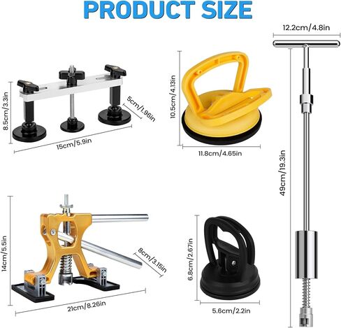 مجموعة أدوات سحب انبعاجات السيارة مكونة من 135 قطعة، مجموعة أدوات إزالة انبعاجات السيارة بدون طلاء مع مطرقة منزلقة 3 في 1 على شكل حرف T وساحبة جسر وكأس شفط، طقم إصلاح دنت لإزالة أضرار بَرَد الجسم التلقائي الكبيرة والصغيرة in Kuwait