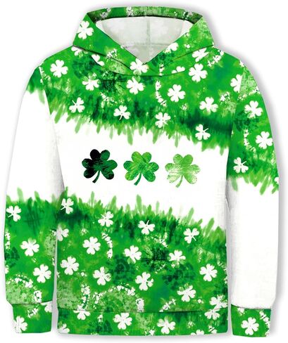 AOBUTE St Patricks Day Long Sleeve Hoodie Kids Irish Shamrock Print Hooded Sweatshirts with Pockets 9-10 Years in Saudi Arabia