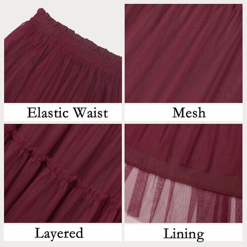 OBBUE Women's Long Tulle Skirt Fairy Ruffle Tiered Layered Midi Skirts A-Line Elastic Waist Tutu Skirt in Saudi Arabia