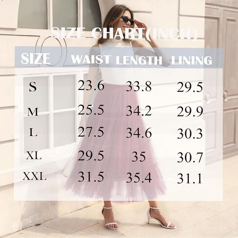 OBBUE Women's Long Tulle Skirt Fairy Ruffle Tiered Layered Midi Skirts A-Line Elastic Waist Tutu Skirt in Saudi Arabia