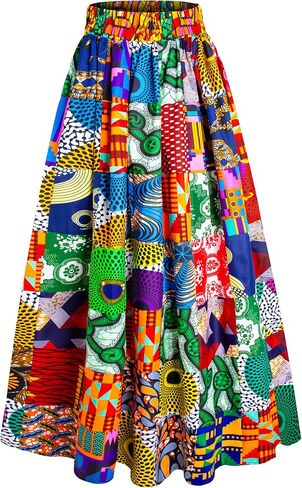 Women's African Print Skirt Ankara Long Maxi Random Pattern Skirts in Saudi Arabia