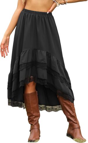 Allegra K Flowy Fairy Skirt for Women Lace Ruffled Asymmetrical High Waist Y2k Party Vintage Midi Skirts in Saudi Arabia