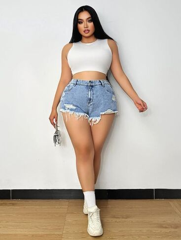 Women's Denim Shorts High Waisted Distressed Jean Shorts Casual Summer Shorts in Saudi Arabia