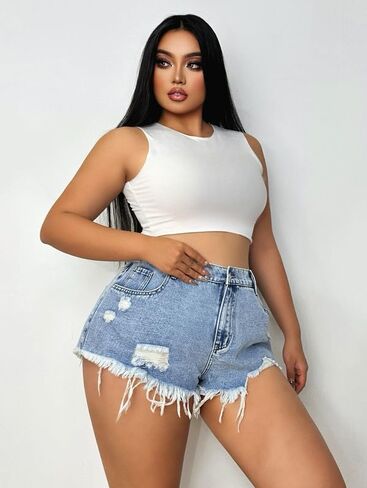 Women's Denim Shorts High Waisted Distressed Jean Shorts Casual Summer Shorts in Saudi Arabia