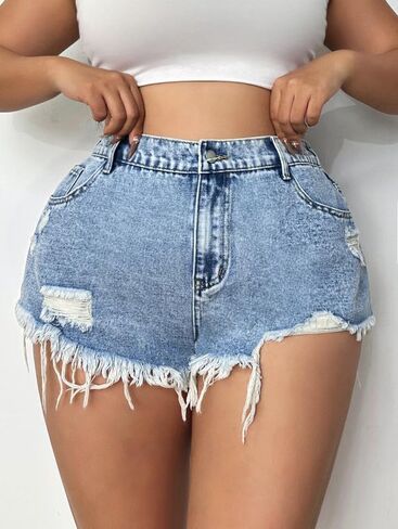 Women's Denim Shorts High Waisted Distressed Jean Shorts Casual Summer Shorts in Saudi Arabia