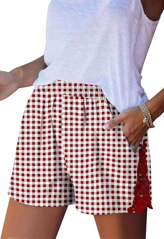 ONLYSHE Shorts for Women Casual Cotton Linen Elastic Waisted Summer Lounge Pocket Shorts Vacation Clothes in Kuwait